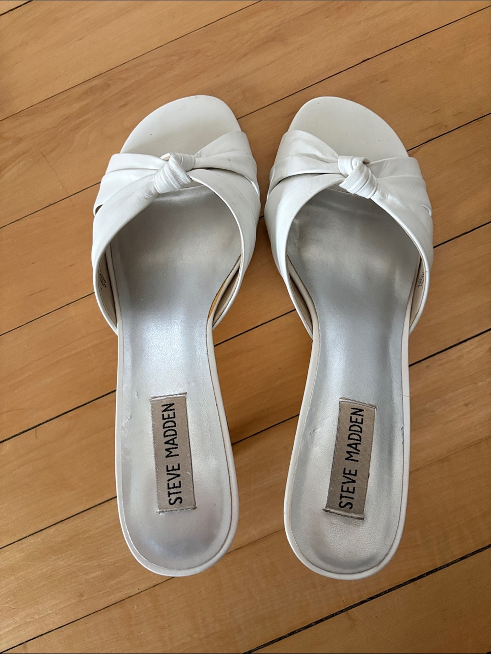 Steve Madden White Knot Slide Mules